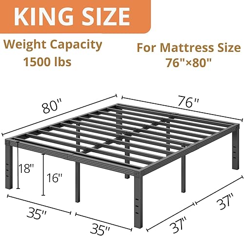 Miniatura 65 de ZIYOO Base de cama individual con listones de acero resistente, marco de cama de plataforma de 14 pulgadas, diseño antideslizante, no necesita