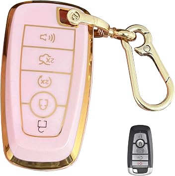 Keyless Entry Remote for Ford Key Fob Cover Protective Shell Fits for Ford Edge Escape Expedition Explorer Fusion Mustang Ranger F-150 F-250 5-Button-Pink