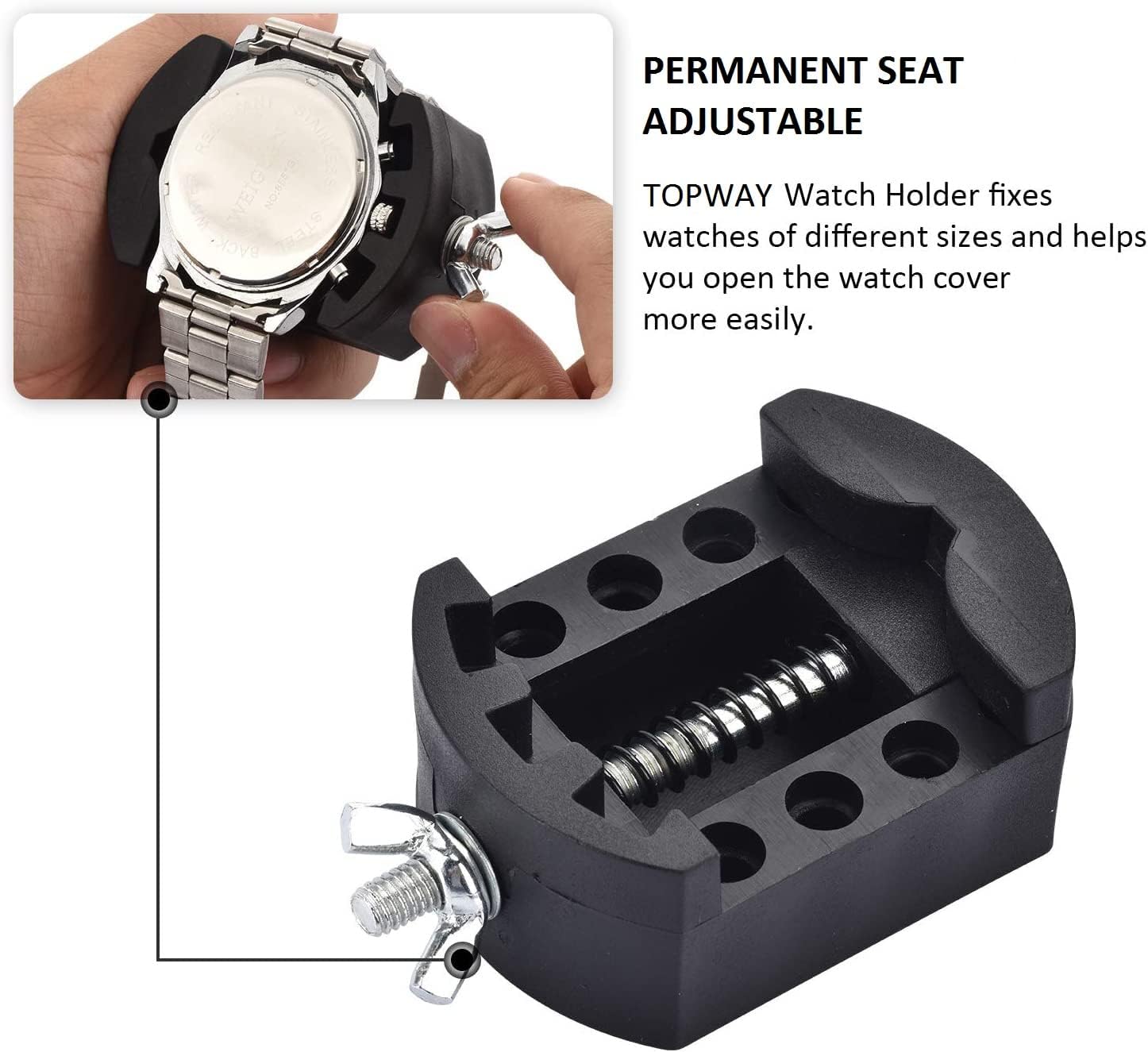 Watch Battery Replacement Kit, TOPWAY Watch Back Removal Tool and Watch Opener Tool with 3 Kinds of Back Remover Tools, Adjustable Case Opener, Pry Knife, Screwdriver, with Color User Manual