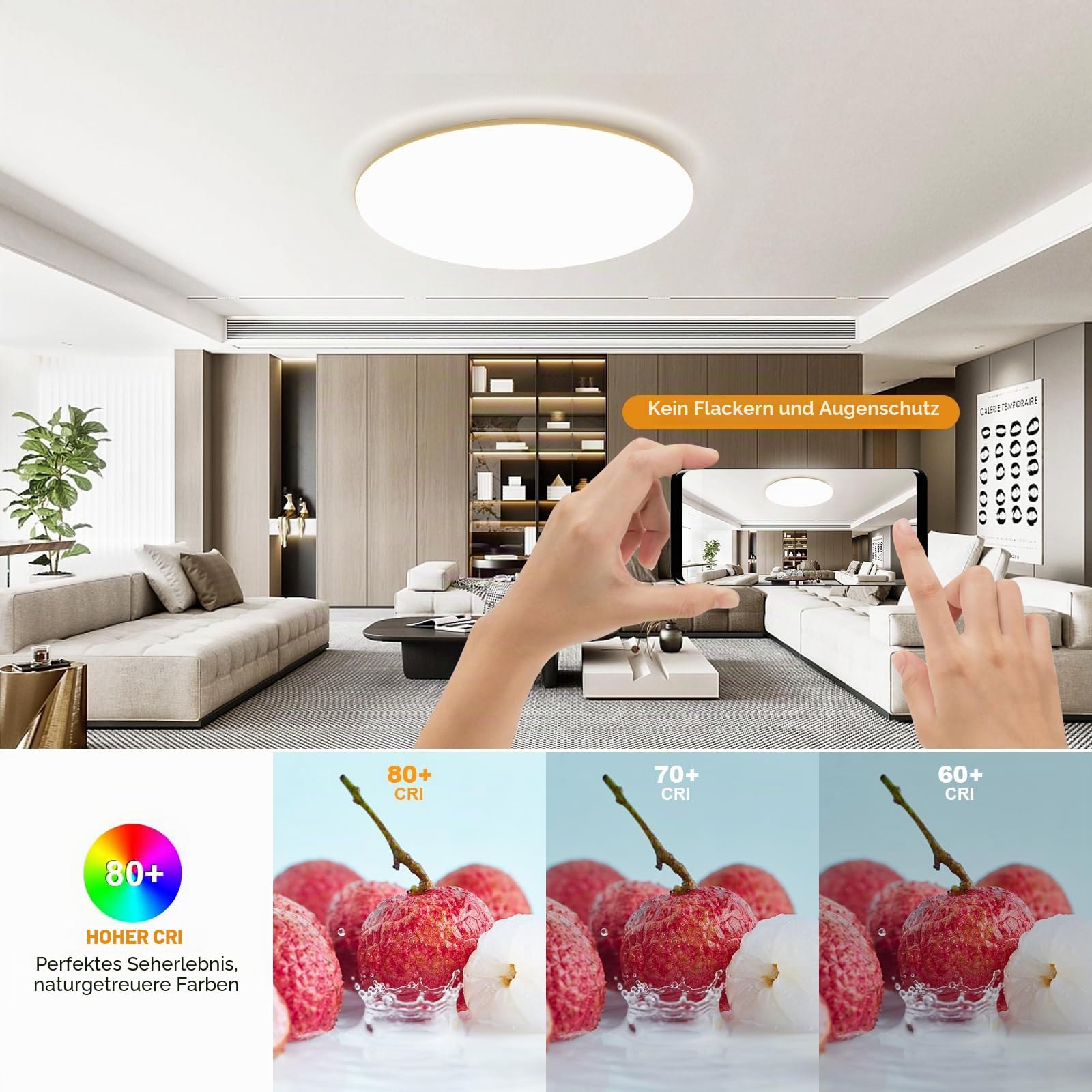 LEZOE LED dimmbar Deckenlampe mit Fernbedienung φ45cm, 45W 5000LM IP54 Wasserfest Deckenleuchte Speicherfunktion Nachtlicht, 2700K-6500K für Wohnzimmer, Kinderzimimer, Schlafzimmer Bad Küche Heimbüro