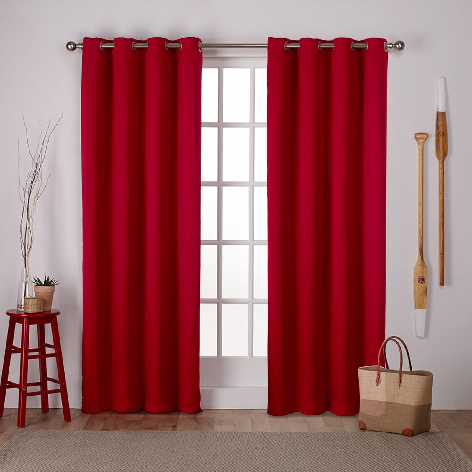 Sateen Twill Woven Room Darkening Blackout Grommet Top Curtain Panel Pair, 52"x96", Chili
