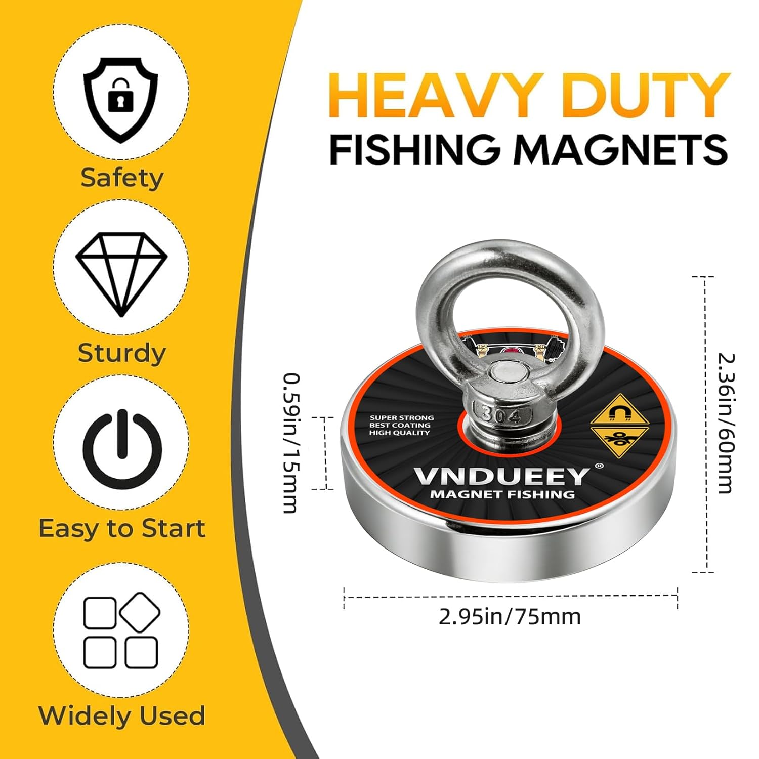 VNDUEEY Magnet Fishing Kit with Rope, Fishing Magnets 700 LBS Pulling Force, Heavy Duty 65FT Rope, Gloves & Locking Carabiner and Waterproof Carry Case - 2.95inch Diameter