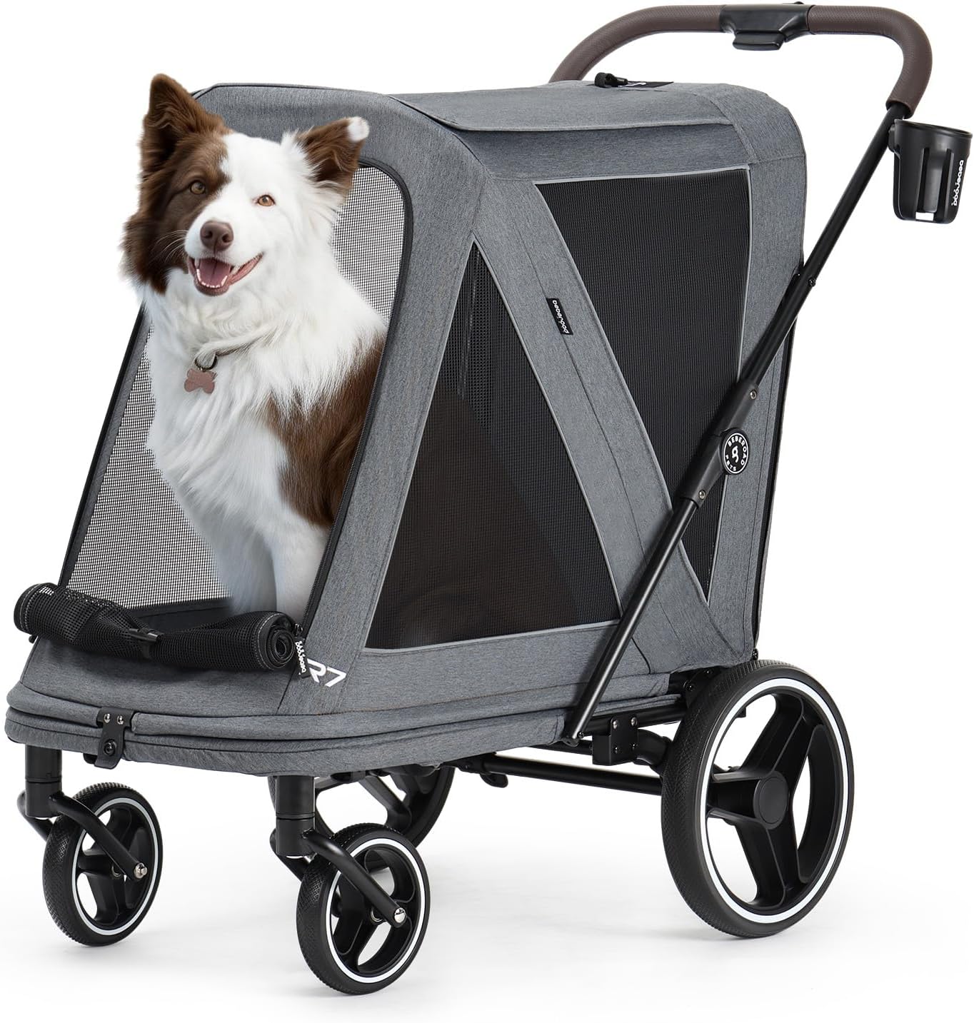 R8 Pro Extra Large Foldable Pet Stroller, Dog Stroller & Pet Trailer for Large Dogs Under 100 lbs, Unmovable, Disabled & Pregnant Dogs - Conveniently Carriable by Bike and Car, Black