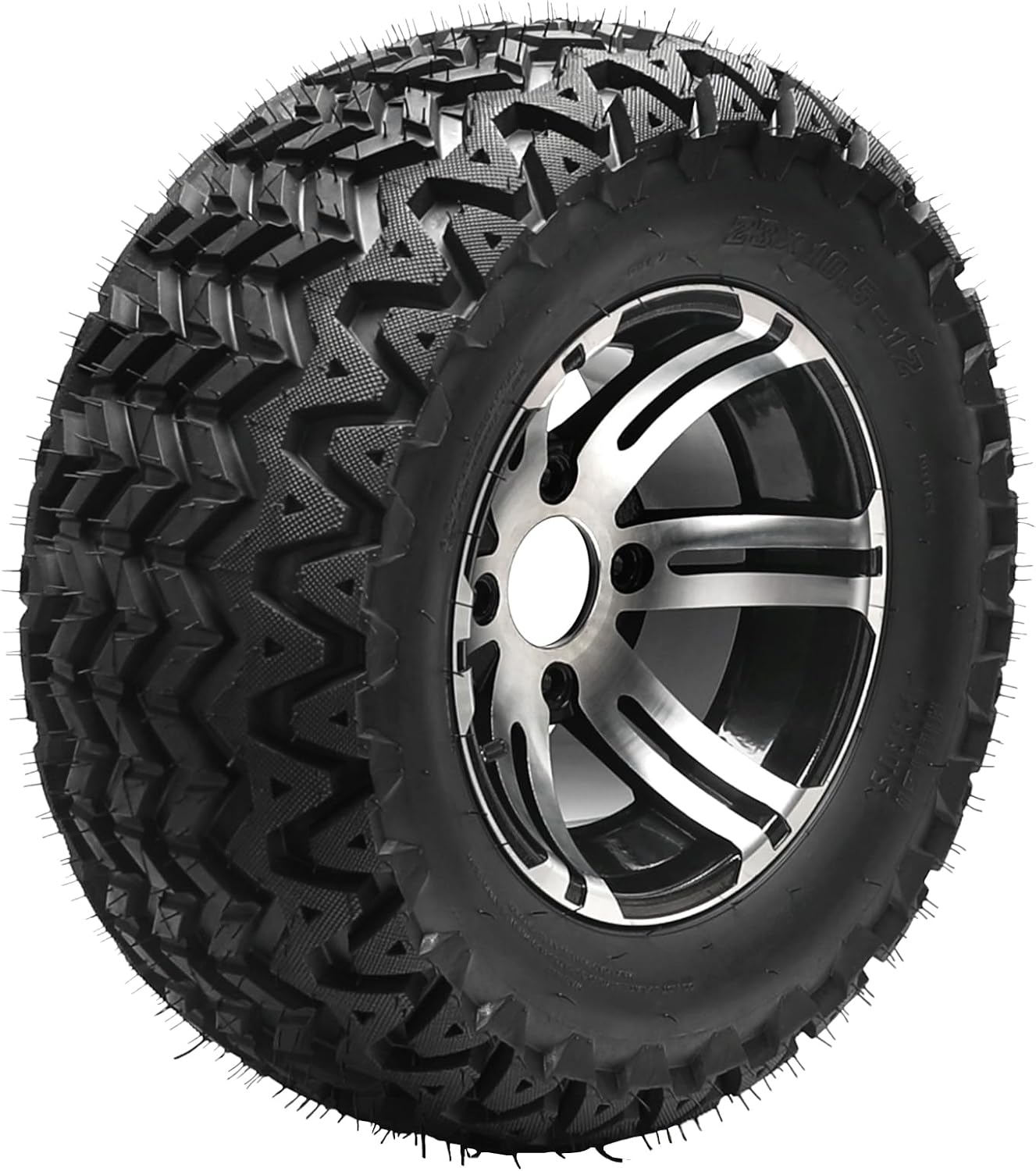 23x10.5-12 Golf Cart ATV Tires and Wheel, 23x10.5x12 Tubeless Tire with 12" Aluminum Rim – 6 Ply Tubeless, 4 Bolt Pattern, for ATV UTV Go Kart Lawn Mower Turf Golf Cart 4 Wheelers (Set of 1)