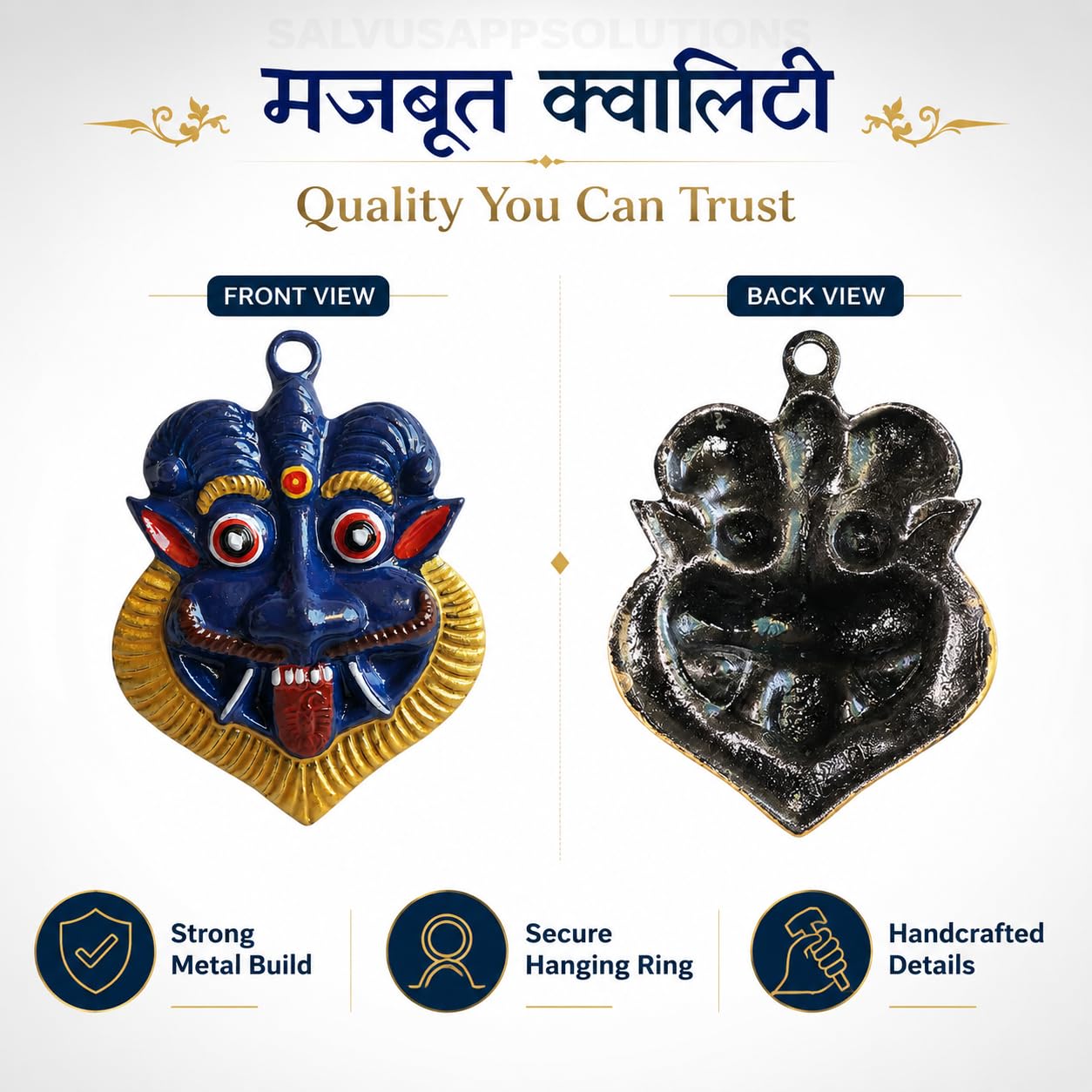 Salvus APP SOLUTIONS Sacred Metal Mahakal Face Mask Nazar Battu: Divine Protection and Spiritual Decor (Blue_3x4 inch) 4