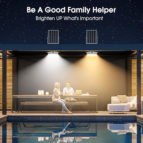 Vista 11 de Paquete de 2 luces solares de techo con sensor de movimiento, regulables de 6000 K/4000 K/3200 K, luz solar de cobertizo con interruptor