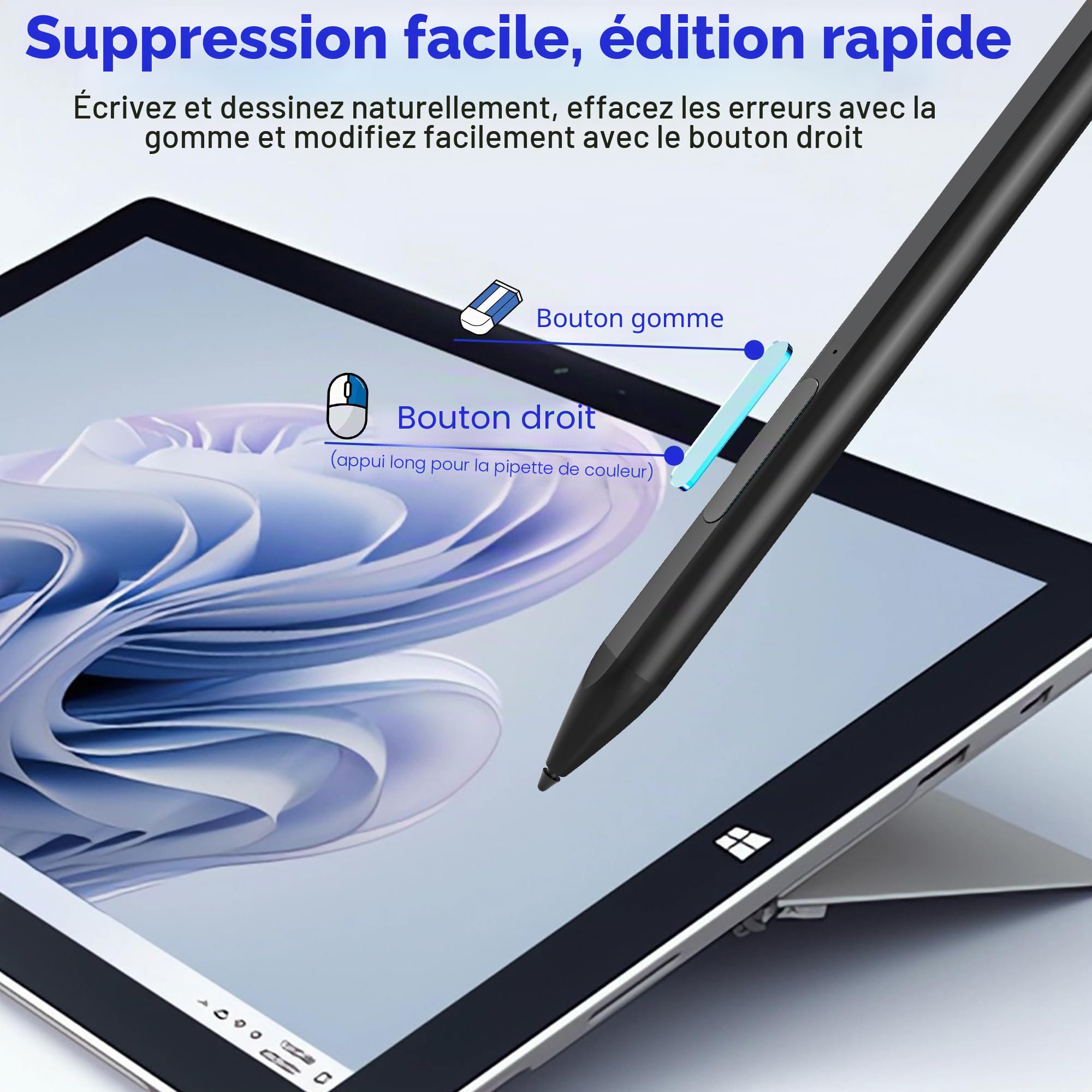 Microsoft Surface Pen, Stylet Surface pour Surface Pro 11/10/9/X/8/7/6/5/4/3, Surface Go 4/3/2/1, Surface Laptop/Studio/Book 4/3/2/1 Stylet avec rejet de la Paume, Sensibilité à la Pression 4096