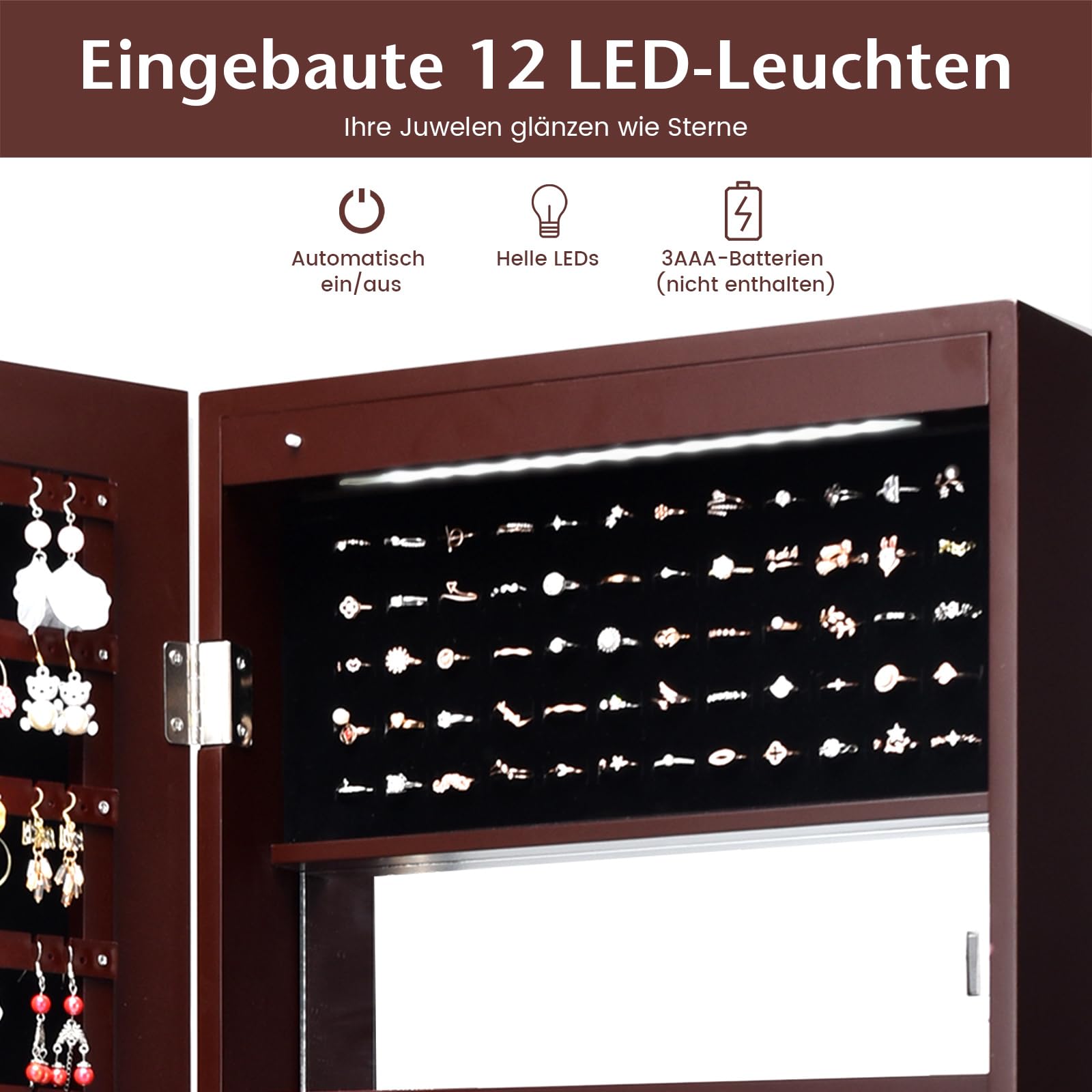 Costway 120 Cm Sieradenkast Met Full-body Spiegel En Ingebouwde Make Upspiegel Sieradenspiegelkast Voor Ringen Kettinghaken En Oorbellen Wit 1178560249