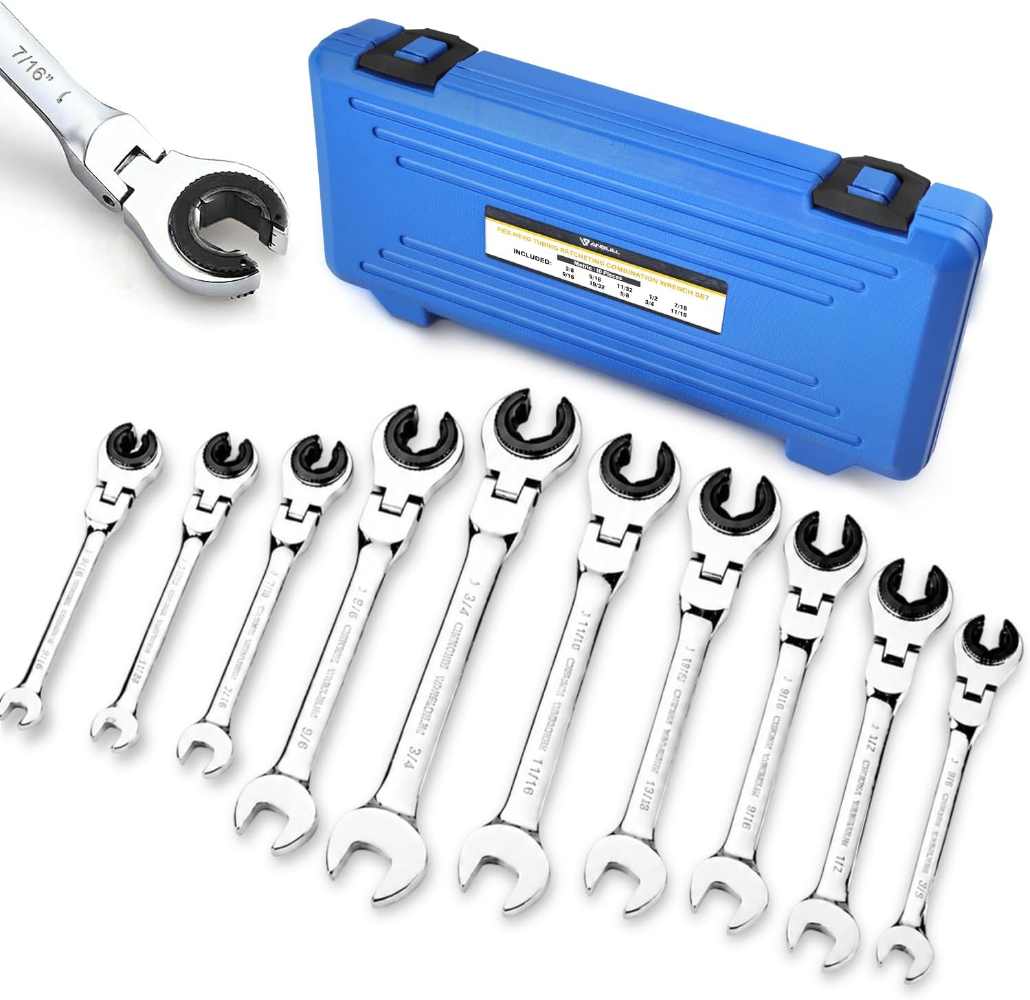 10PCS SAE Flex-Head Ratcheting Wrench Set 5/16-3/4" Combination 72-Tooth