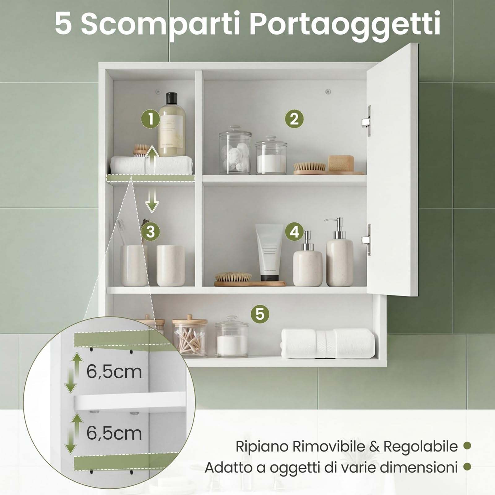 COSTWAY Mobile Bagno con Specchio da Parete in Legno, Bianco
