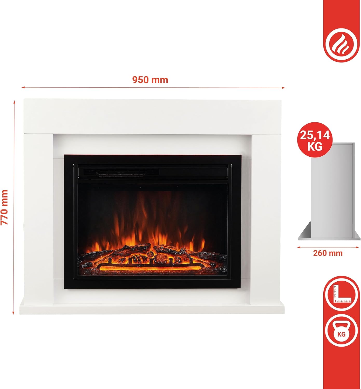 Dimensions of the KAMINIO MATTI Electric Fireplace