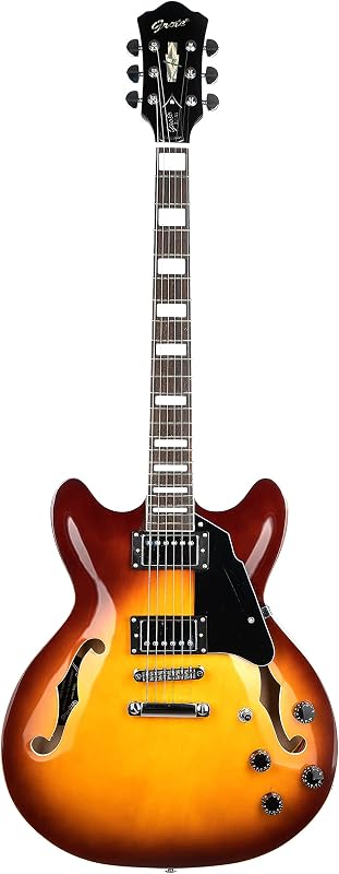 Guitarra eléctrica Grote de escala completa, guitarra de cuerpo semihueco, trastes de acero inoxidable (Vintage Sunburst)