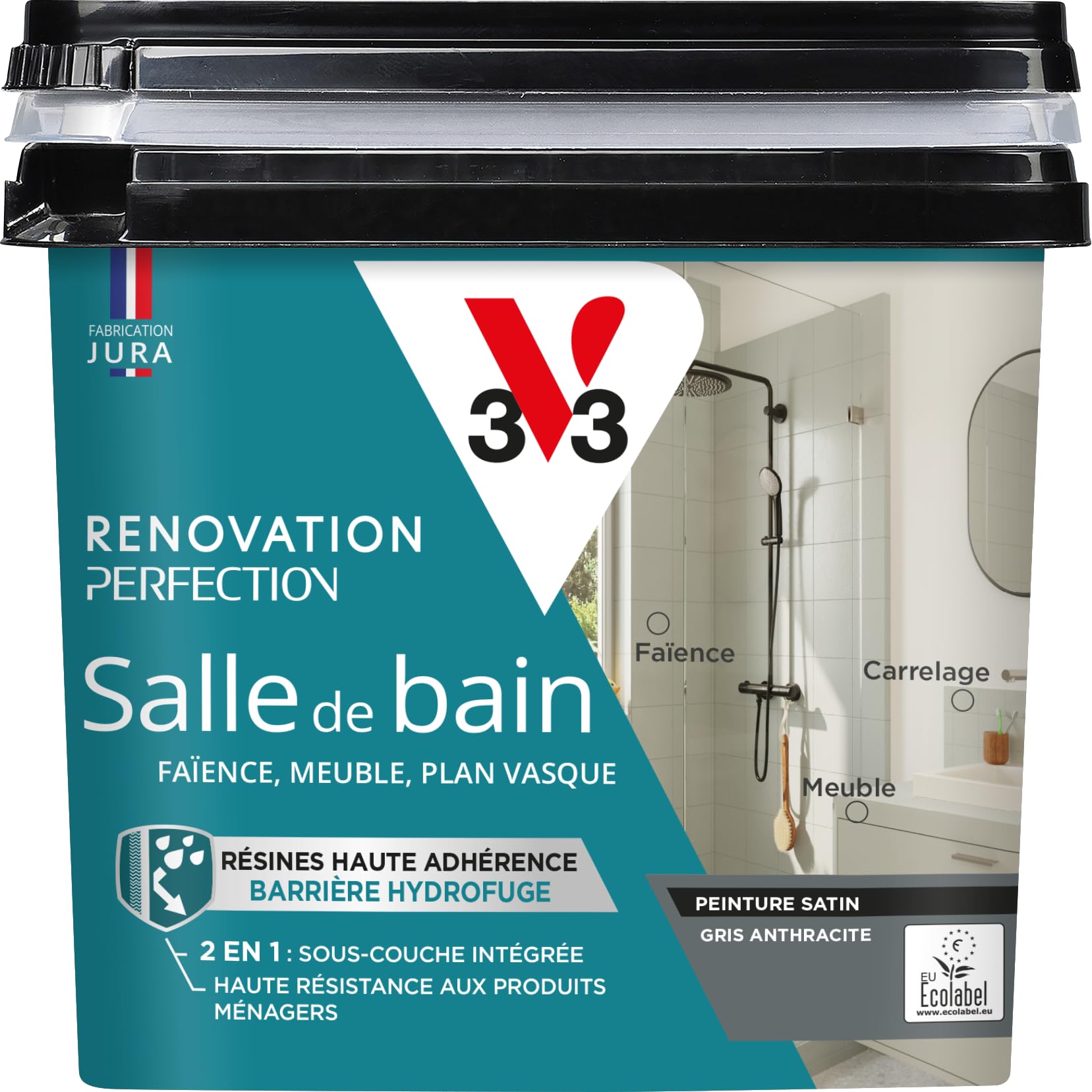 V33 Peinture de rénovation salle de bain, Rénovation perfection Gris anthracite satin 750ml