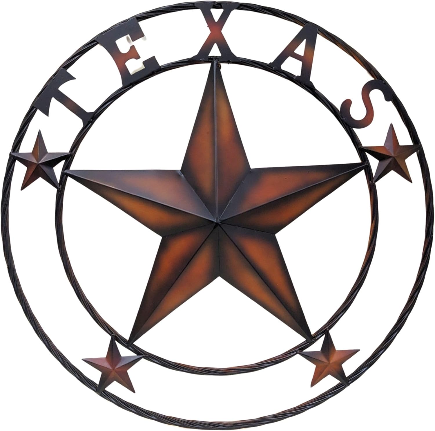 BestGiftEver 2-Tone Metal Star Outdoor 24 in.Circle with Texas on top Wall Hanging Decor - Rustic Texas Metal Wall Decor for Outside - Large Vintage Star Western Charm Barn Farmhouse Theme Decor