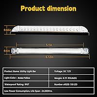 Vista 6 de nifeida Barra de luz de 8" con lente transparente de 18 LED amarilla ámbar para montaje en superficie, tira de luz de utilidad para 12V, luz