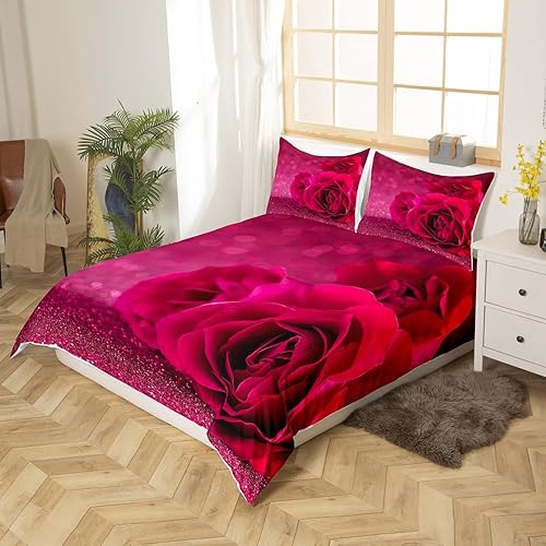 Miniatura 33 de Feelyou Juego de funda de edredón de rosas rosadas, tamaño Queen, juego de ropa de cama para el día de San Valentín, para niños, adolescentes