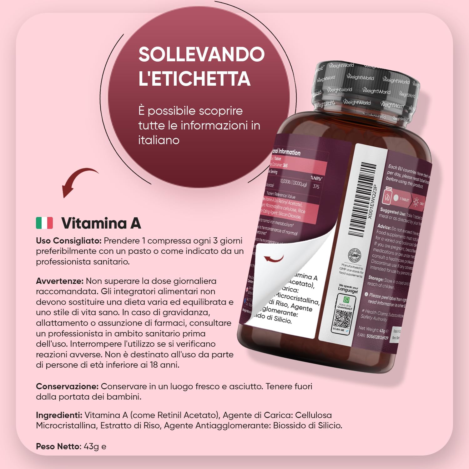 Vitamina A, 365 Compresse Vegane (per 1+ Anno), Vit A come Retinil Acetato, La Vitamina A Contribuisce al Mantenimento di una Vista Normale (EFSA), Senza Magnesio Stearato, Prodotto nel Regno Unito