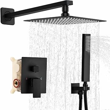 12 Inch Shower Faucet Set,Matte Black Shower System With Handheld