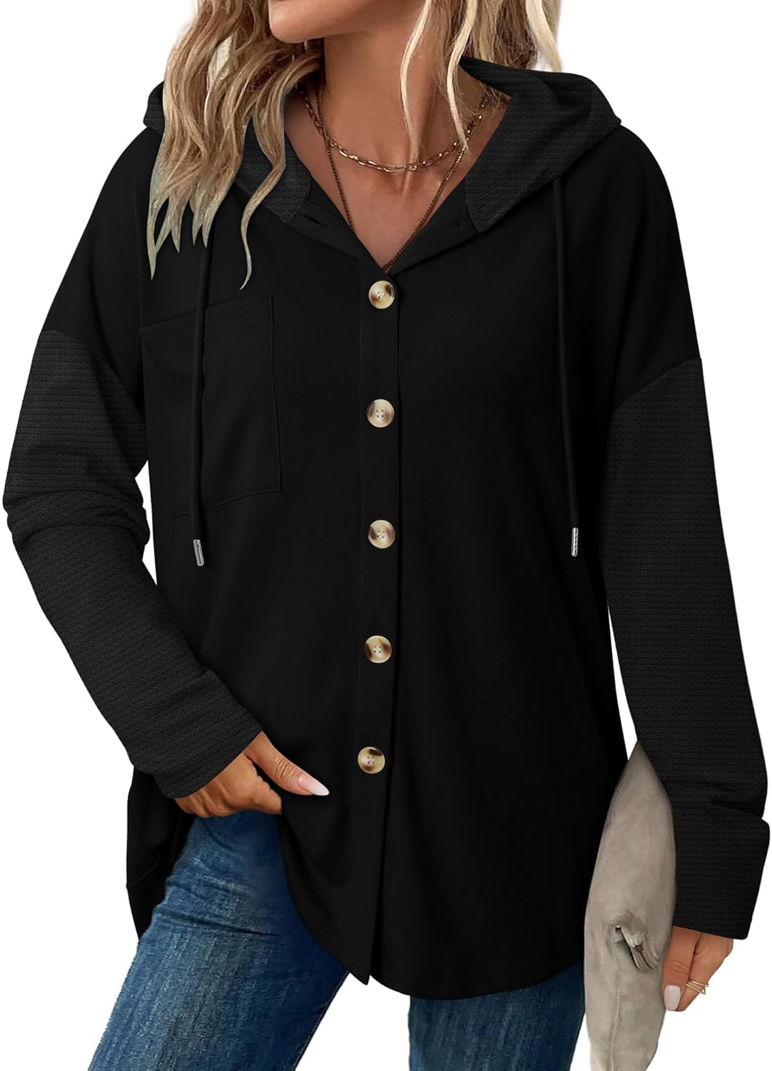 Angerella Hoodies for Women Oversized Sweatshirt Loose Fit Casual Long Sleeve Drawstring Button Hooded Fall Tops - Image 3