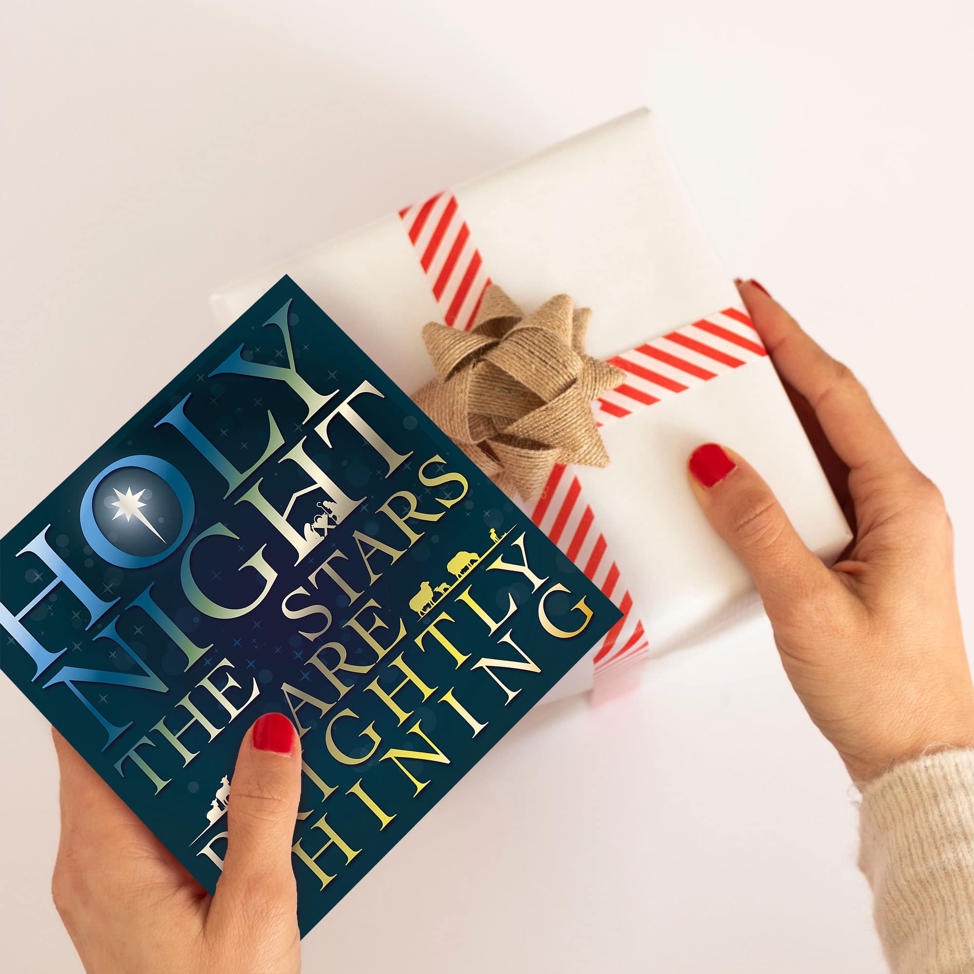 Christian Christmas cards, pack of 10 - Holy Night Christmas cards pack with Bible verse Luke 2:14 inside these religious Christmas cards, by Just Cards Direct - Image 3