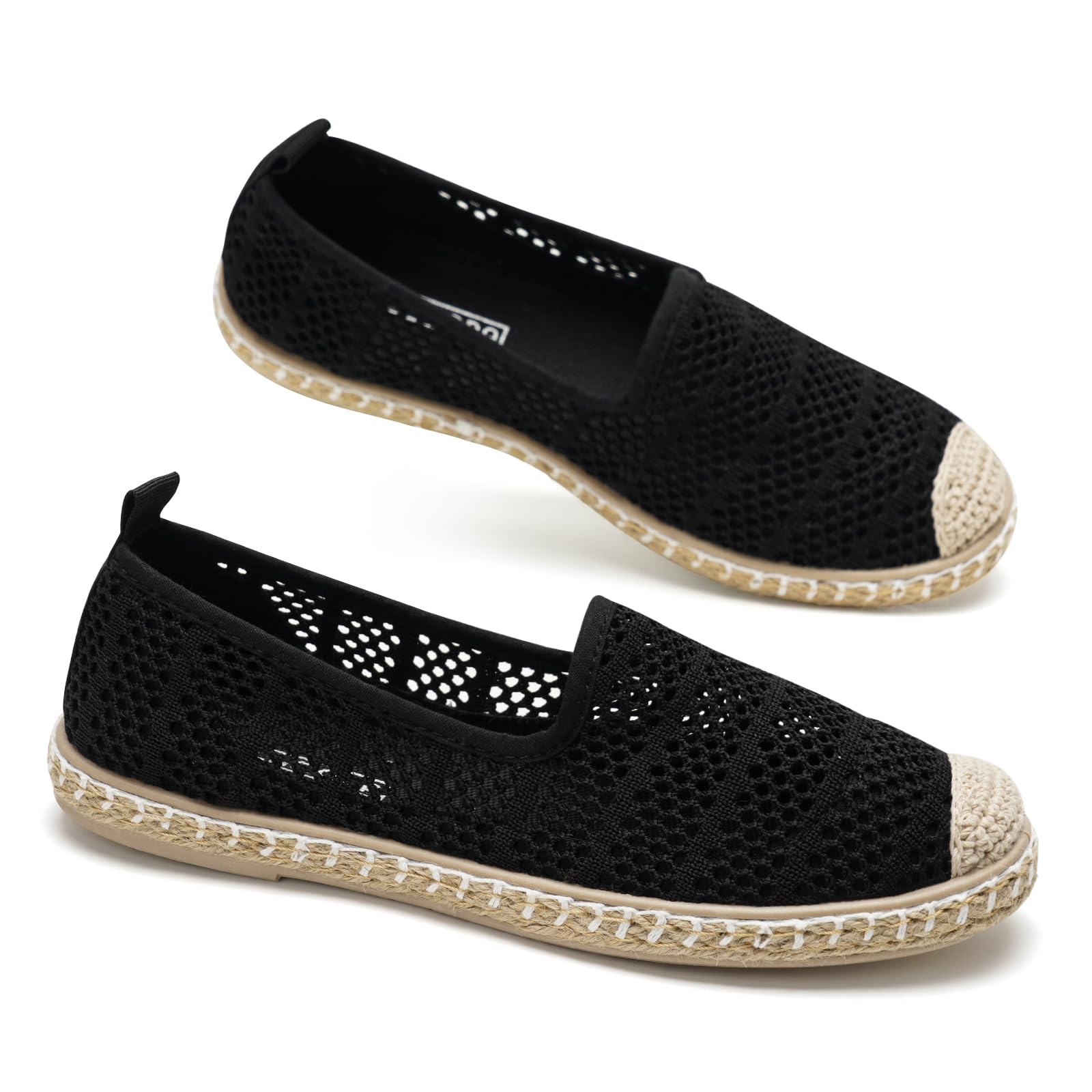 GLAMORA Espadrilles Femme Respirantes Chaussures d'Été Plates Textile Tricoté Souple Ballerines Confortables Semelle Légère Antidérapante Slip-on