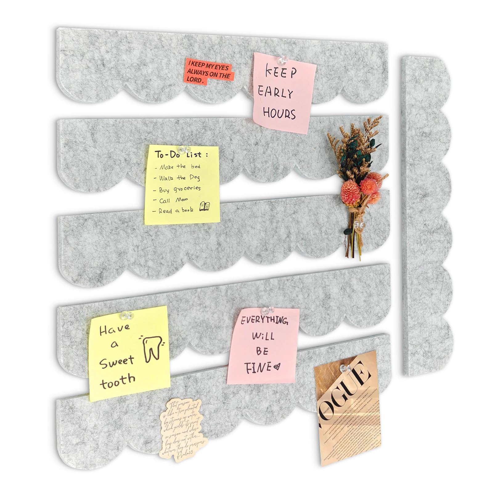 Bulubuluer Wave Style Felt Board Strips for Wall, Felt Pin Board Set, Grey
