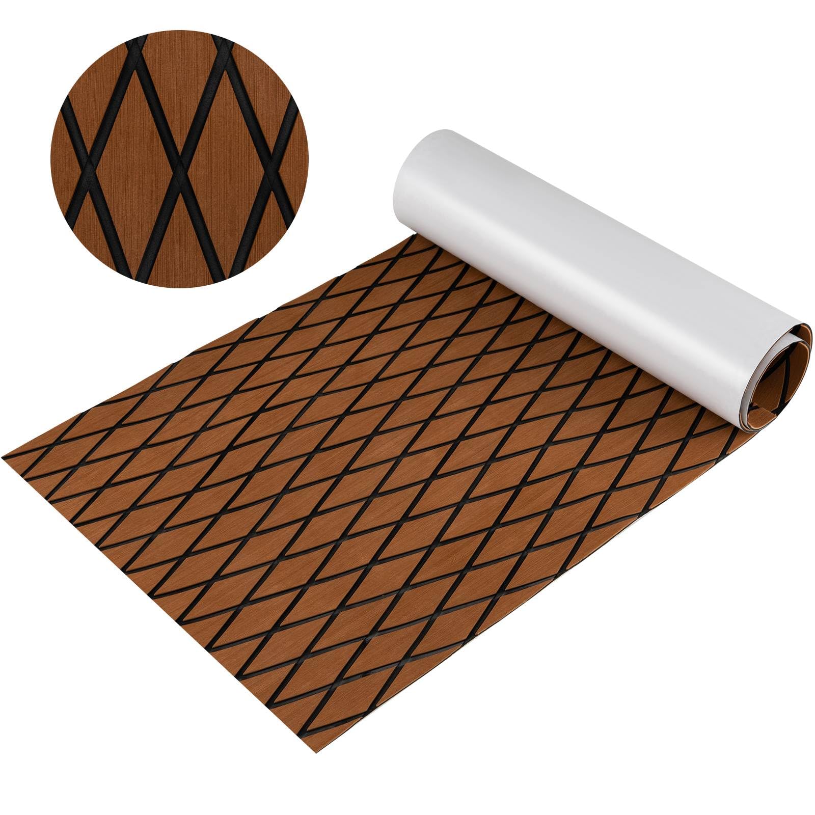 COSTWAY Boat Flooring EVA Foam, Self-Adhesive Non-Slip Marine Carpeting Mat, Faux Teak Decking Sheet for Yacht Kayak Motorboat Motorboat Swimming Pool (190 x 70cm, Brown with Diamond Seam Lines)