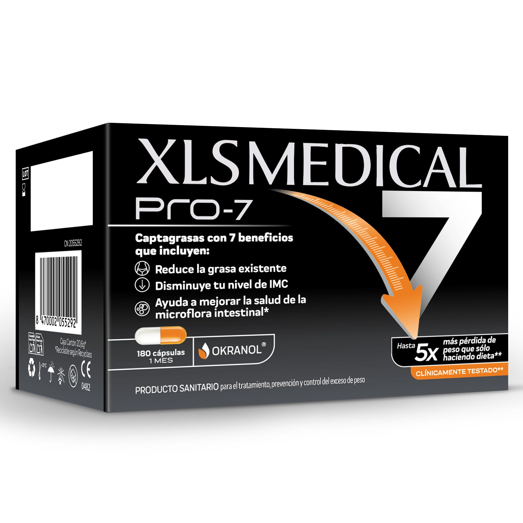 XLS MEDICAL Pro-7 - Gélules pour une aide à la perte de poids - 7 avantages - Perdez jusqu'à 5x plus de poids qu'avec un régime seul (1) - 180 gélules - 1 mois de traitement