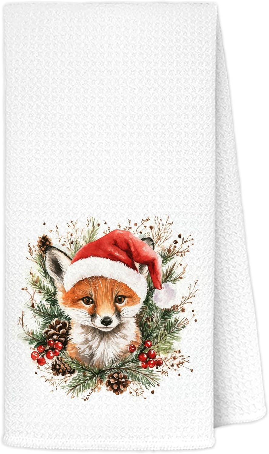 Vintage Christmas Fox Kitchen Towels, Fox Gifts for Women Decorative Hand Tea Towels for Bathroom, Winter Holiday Farmhouse Santa Xmas Forest Animal Dish Towel Drying Cloth, 16x24 Inches