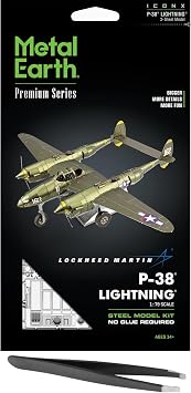 Metal Earth Fascinations Premium Series P-38 Lightning 3D Metal Model Kit Bundle with Tweezers