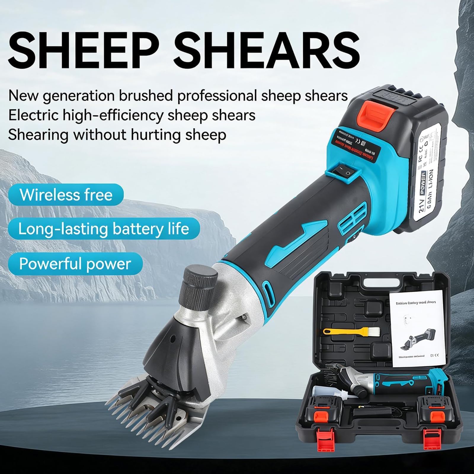 Tijeras Para Esquilar Ovejas Inalámbricas 850w, Máquina De Esquila Eléctrica Con 2 Baterías De 6000mah Y Control De 6 Velocidades – Cortadora De Lana Para Ganado Como Ovejas, Cabras, Alpacas