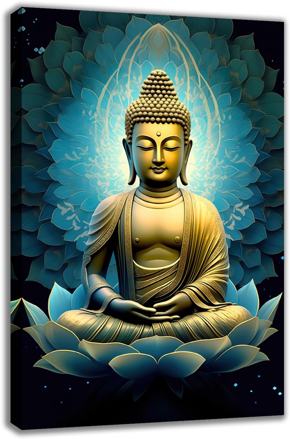 MODOJOART Buddha Canvas Wall Art, Buddha with Mandala Poster Picture Inspirational Zen Painting Print for Buddhist Meditation Room Living Room Decor(Artwork-02, 12"x18")