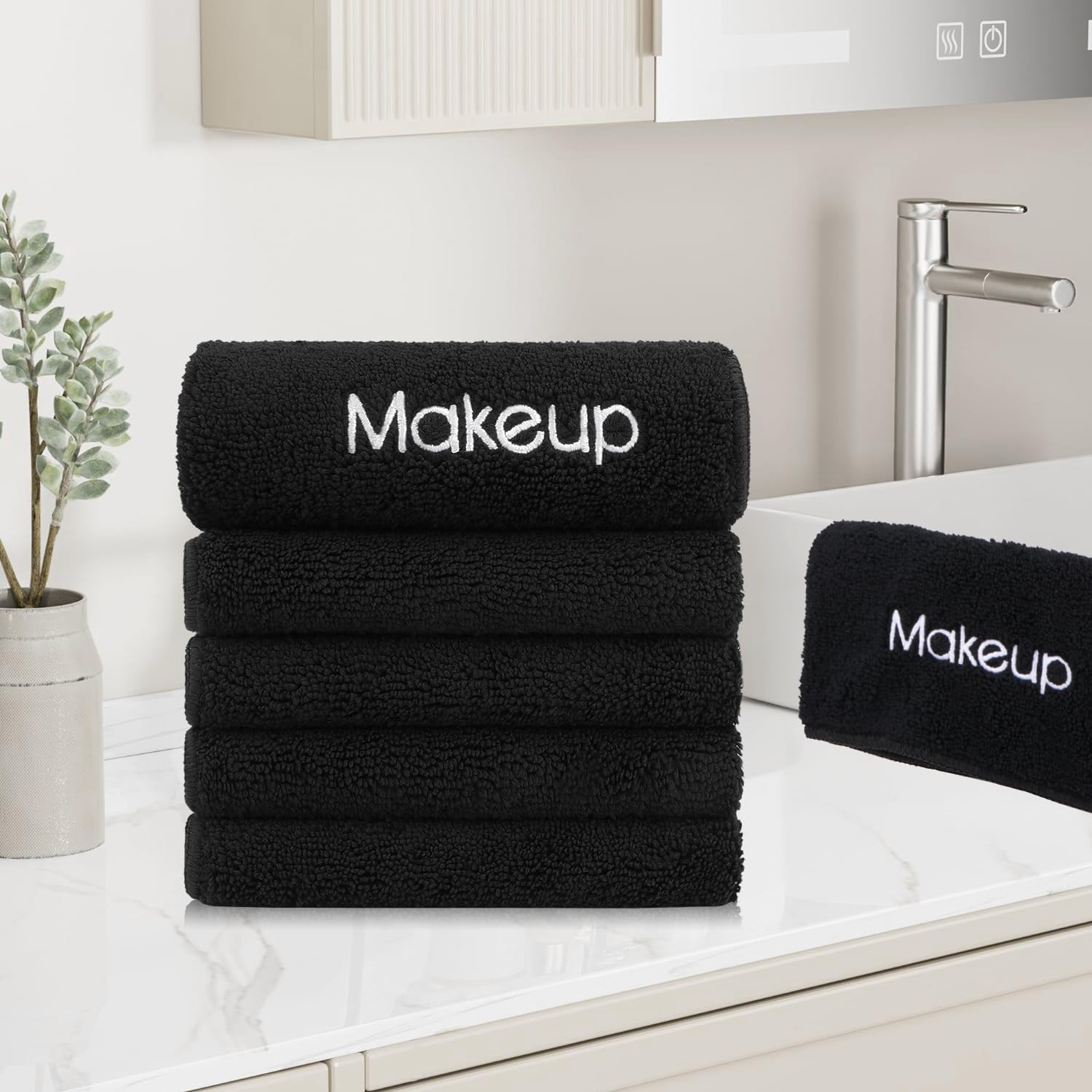 GLIMGLINT Makeup Remover Wash Cloths 5 Pack - Soft Microfiber Fingertip Facial Cleansing Cloths for Hand and Make Up, 13 x 13 in, Black - Image 3