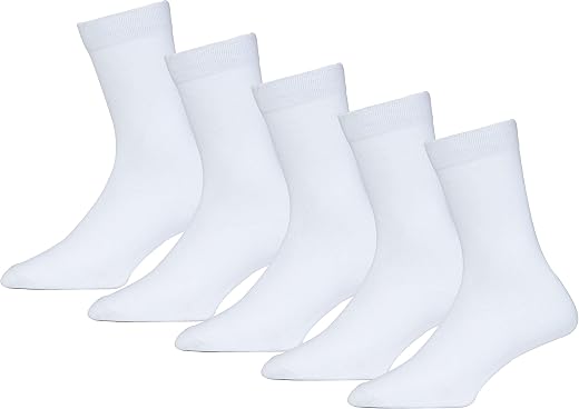 RC. ROYAL CLASS Boys and Girls Calf Length White Plain Organic Cotton School Socks (Pack of 5 Pairs)