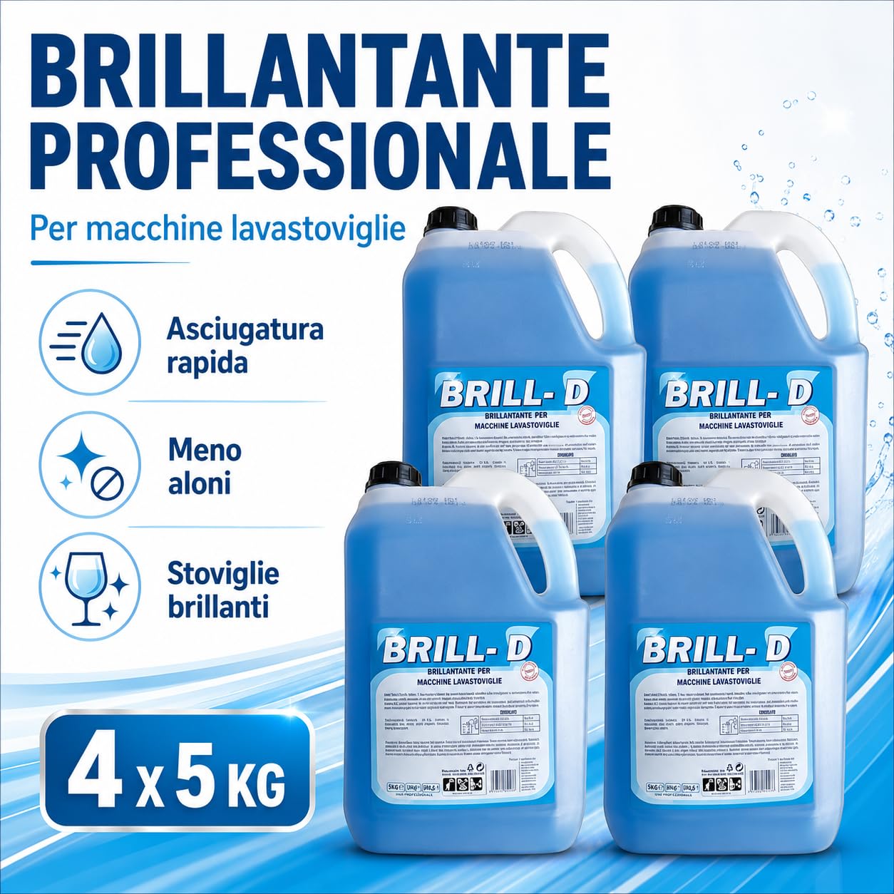 Brillantante Lavastoviglie Professionale 4 x 5 kg, Additivo Liquido per Lavastoviglie, Lavabicchieri e Lavatazzine, Asciugatura Rapida, Stoviglie Brillanti e Senza Aloni