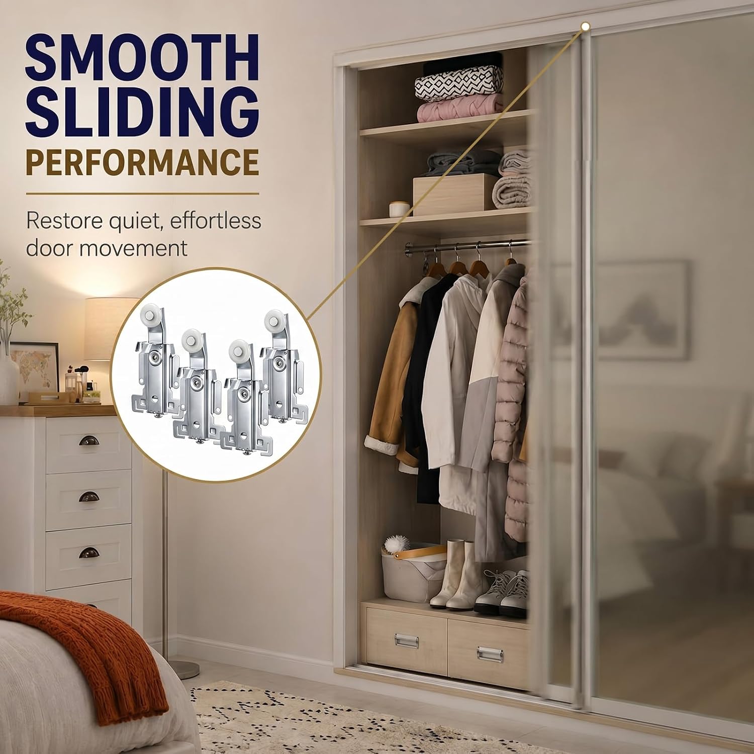 4 Pcs Panel Wardrobe Door Roller 7/8", for Older Style Sliding Closet Doors | Sliding Closet Door Hardware Replacement Hardware, Adjustable Steel Bracket Assembly for Old Style Sliding Wardrobe Doors