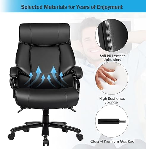 Miniatura 8 de POWERSTONE Silla de oficina grande y alta de 500 libras, sillas de oficina ergonómicas de alta resistencia, respaldo alto, acolchado grueso, silla