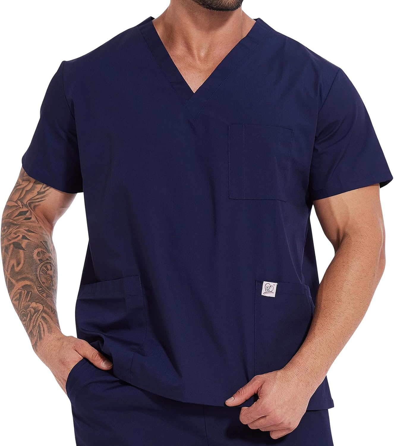 Scrub Tops for Men V-Neck Scrubs with 3 Pocket Men's Overalls Uniform for Nurse Dentist Vets Team
