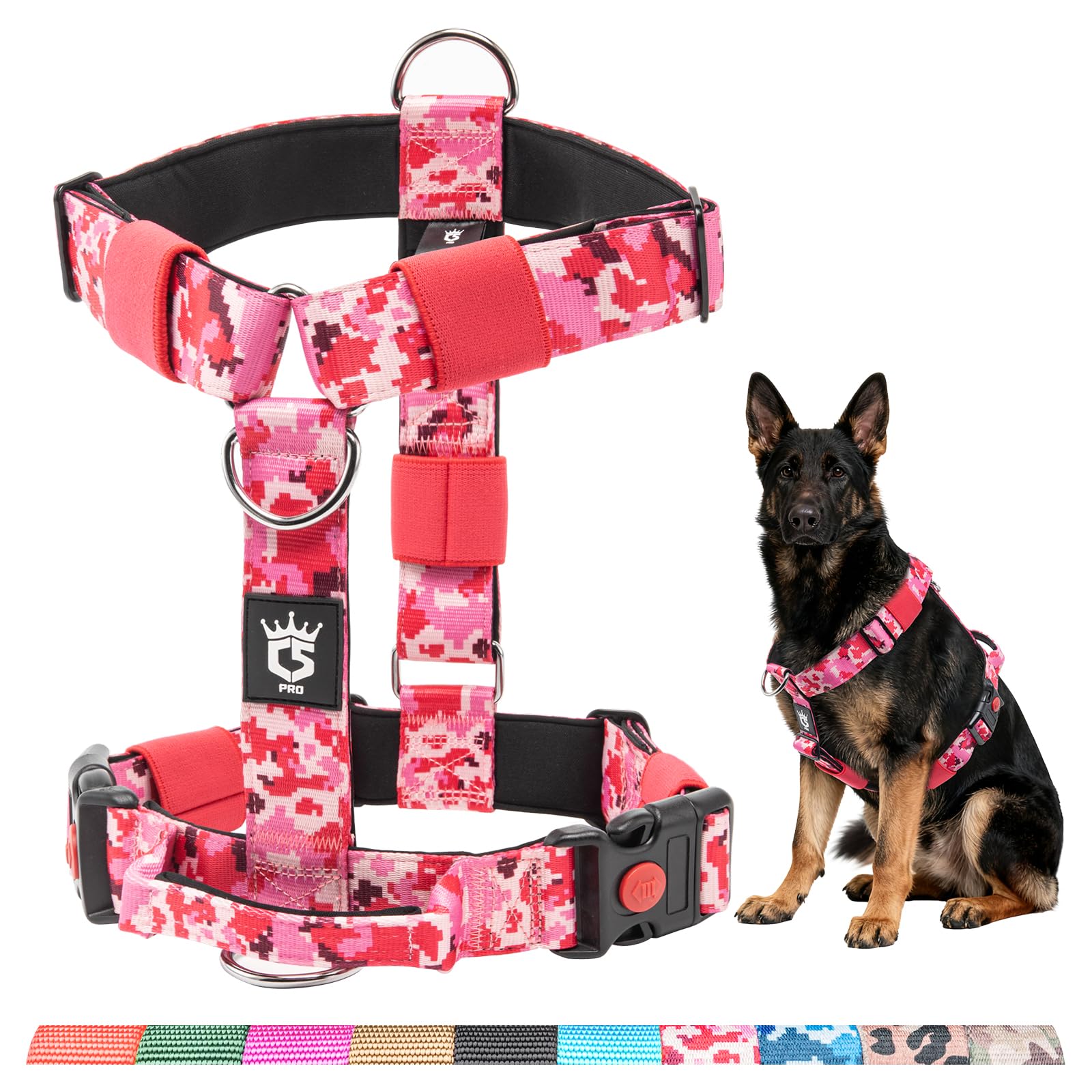 TSPRO Premium Ultraresistant No Pull Dog Harness for Medium to Large Dogs, Heavy Duty, Adjustable with Quick-Release Buckle & Padded Handle, for Walking, Hiking, Running (Camo Pink 25, L) โ image 1