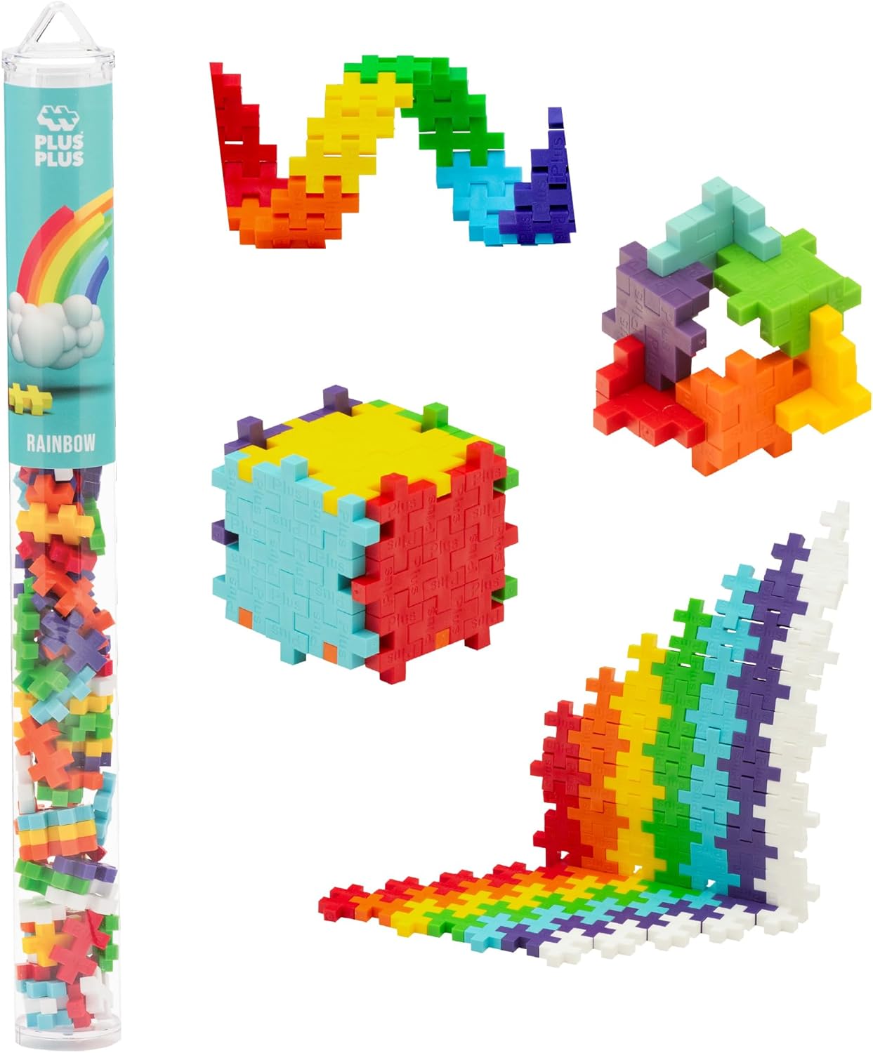 PLUS PLUS Rainbow Mix Tube - Mini Interlocking Building Blocks Set, Stem Toys for Kids - Sensory Bin Fillers/Math Manipulatives Classroom Must Haves Gifts for Boys & Girls