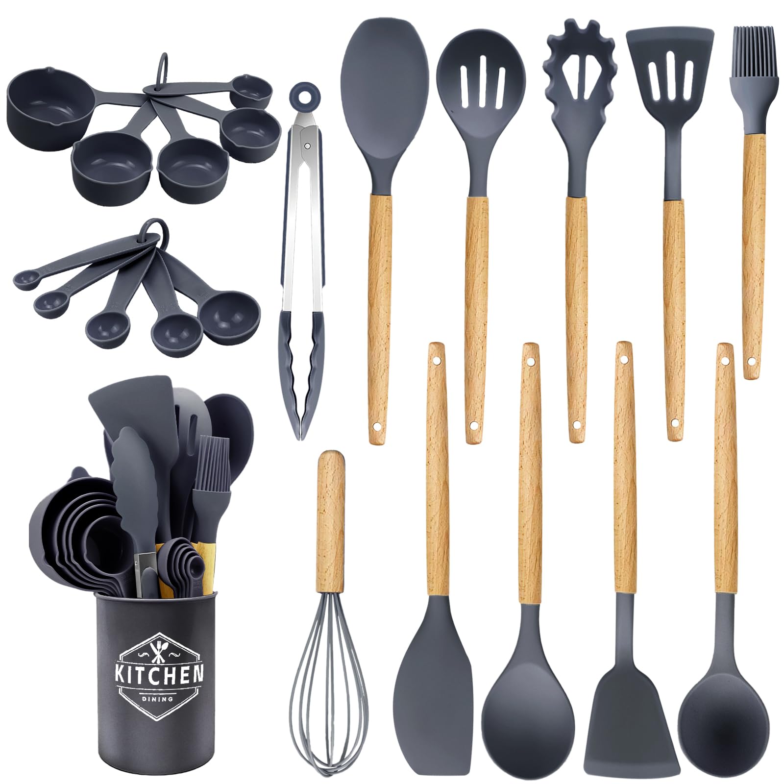 22 Pcs Silicone Kitchen Cooking Utensils Set, 446°F Heat Resistant Non-Stick Silicone Spatula Sets,Spoon,Kitchen Utensil Gadgets Tools Set Kitchen Gadgets for Cookware,Dishwasher Safe BPA Free