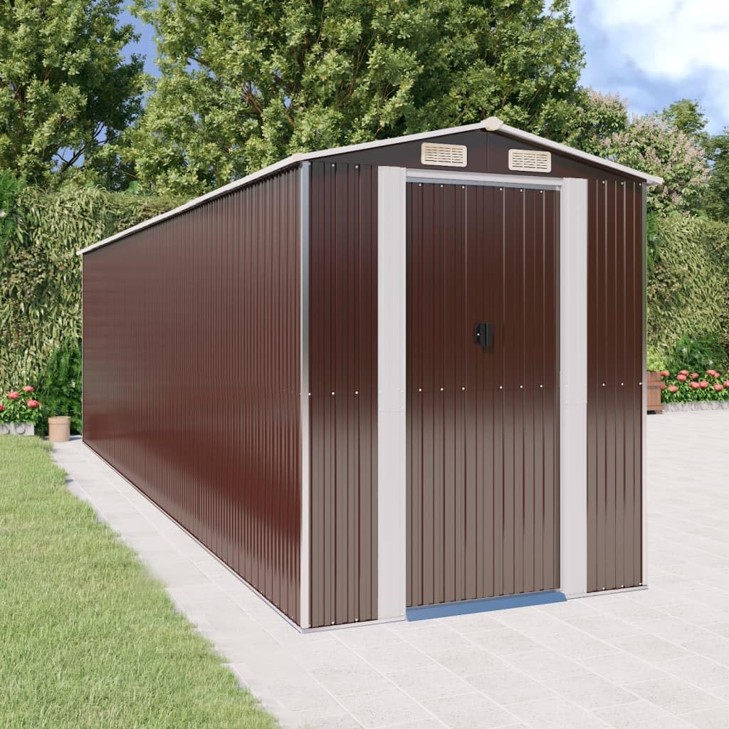 Générique Abri de Jardin Marron foncé 192x689x223 cm Acier galvanisé,Maison & Jardin,Pelouses & Jardins,Vie en extérieur,Structures extérieures,Cabanes & abris de Jardin,3147466