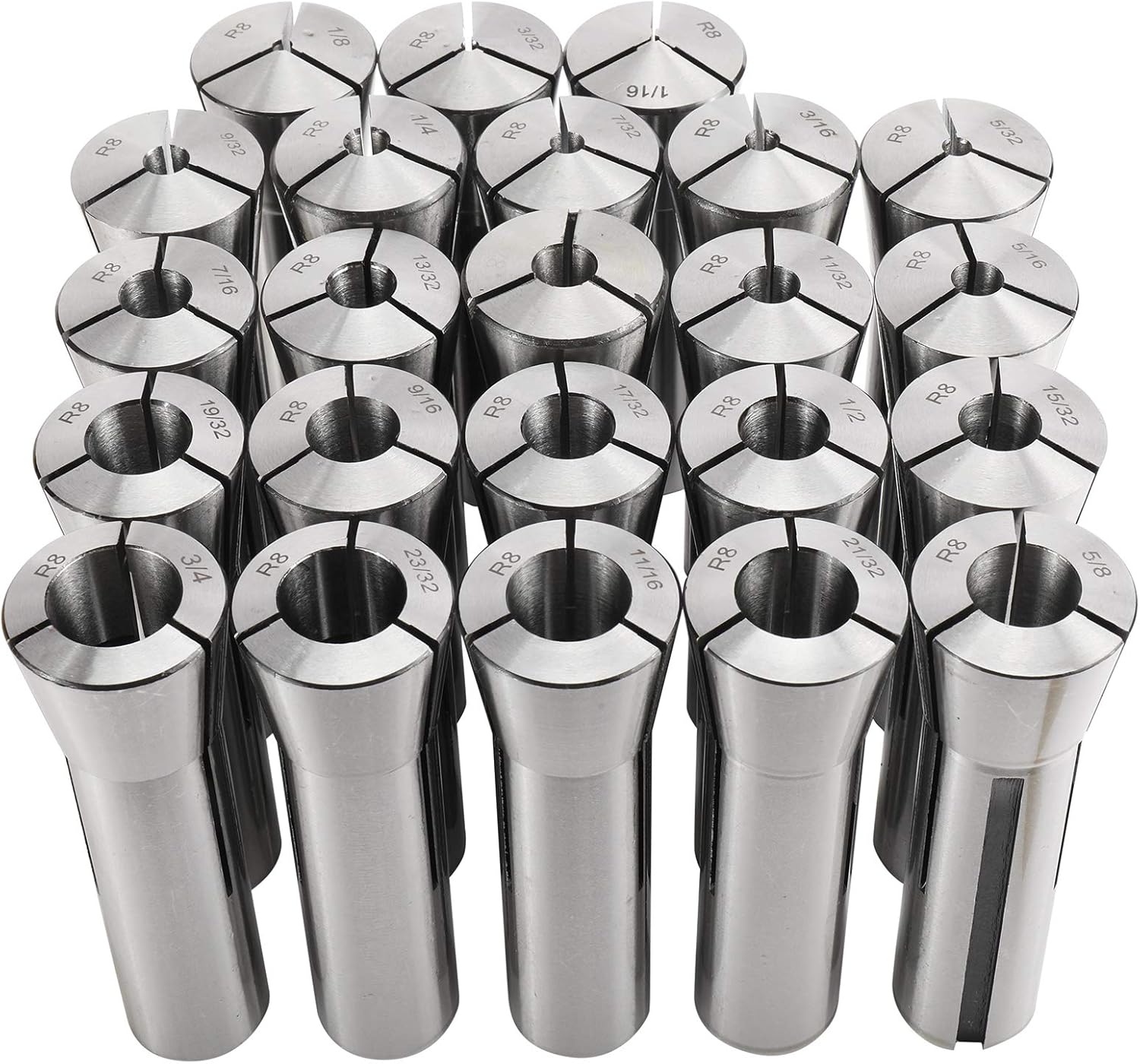 23pc 1/16-3/4 inches Precision R8 Collets Set Mill Chuck Holder Hardened T.I.R. 0.0006" Lathe