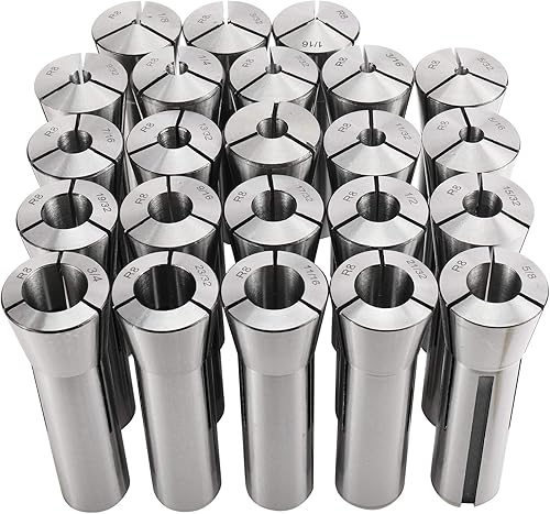 Juego de 23 pinzas de precisión R8 de 1/16-3/4 pulgadas, soporte para portabrocas endurecido T.I.R. Torno de 0.0006 pulgadas
