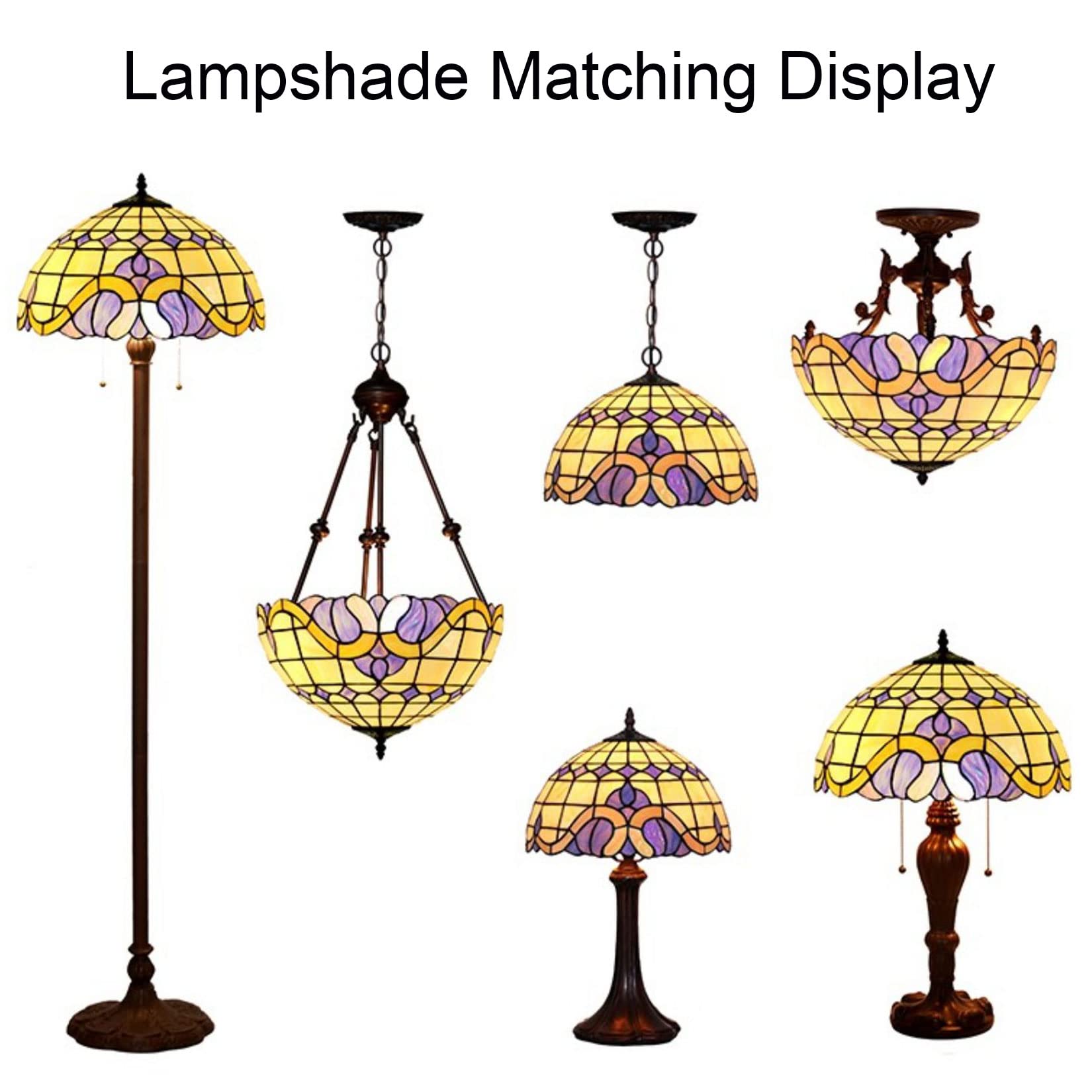 BOTOWI Barocker Lampenschirm aus Buntglas, nur Tiffany-Lampenschirm, 16 Zoll Durchmesser, Ersatzschirme für Tischlampe, Pendelleuchte, Deckenleuchte, Stehlampen, Schreibtischlampe,Blau