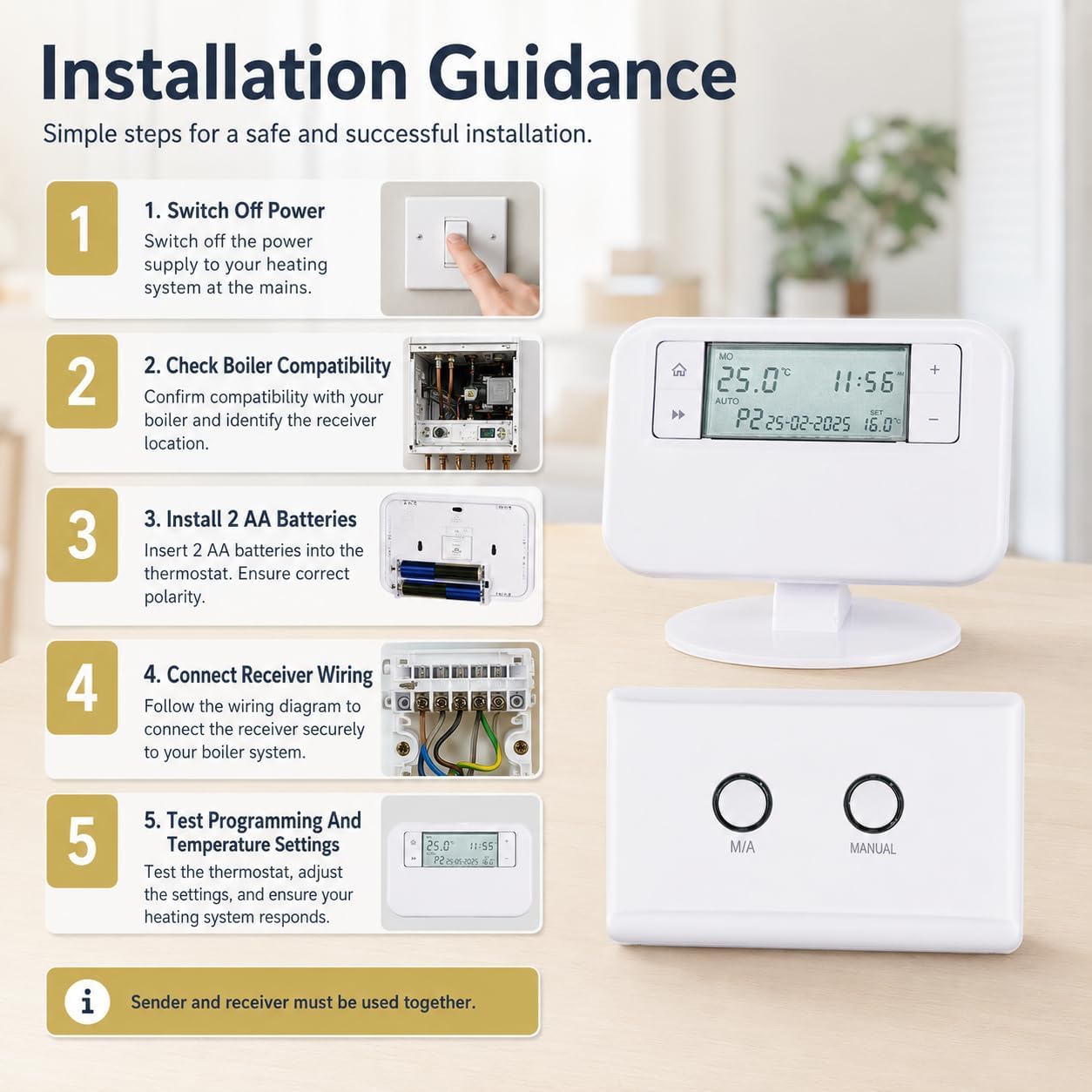 Termostato programable inalámbrico, controlador de temperatura ambiente con programación del sistema de calefacción