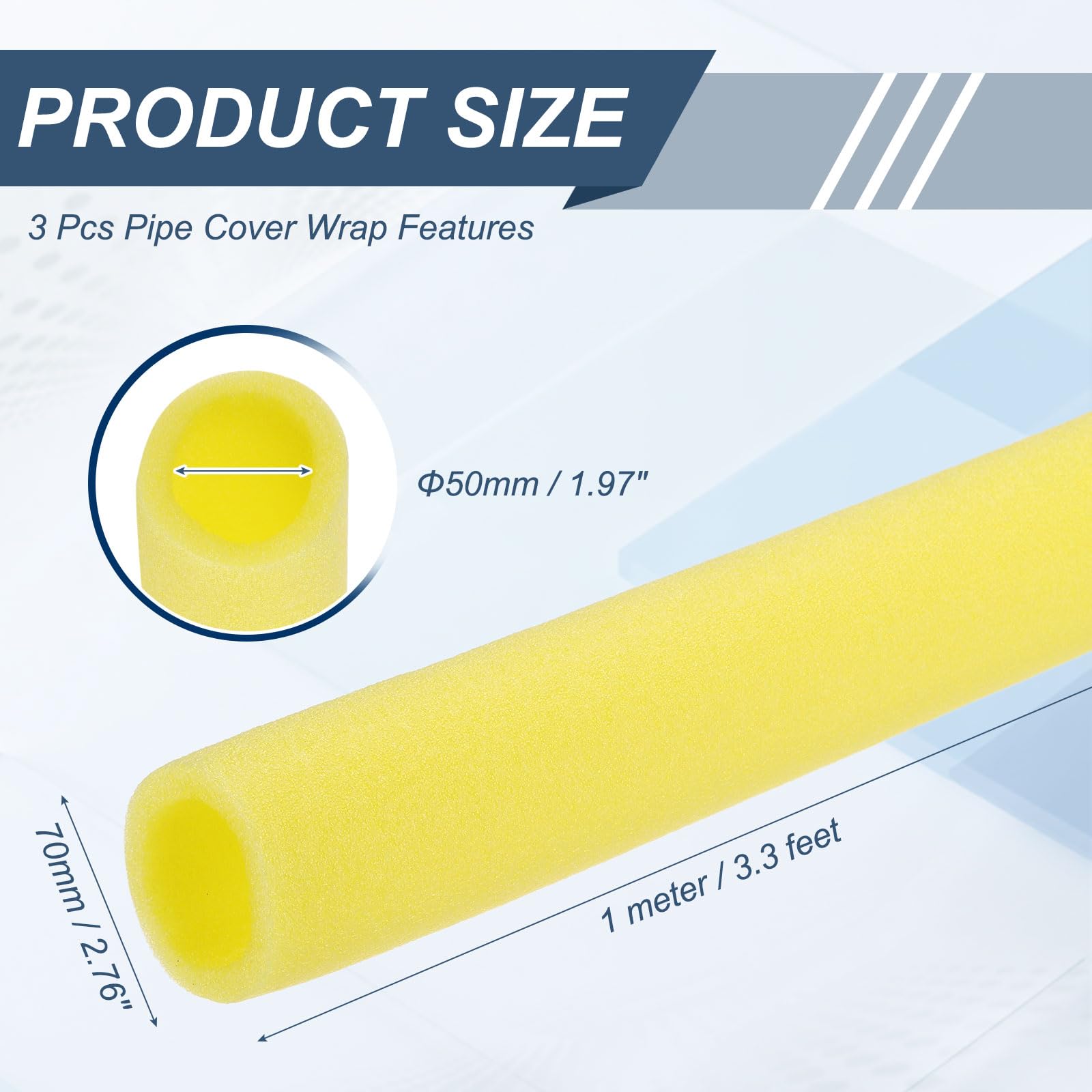 QUARKZMAN 3pcs Tubo de Espuma, Aislamiento Cubierta de Tuberías Tubo Aislante Enrollable para Congelamiento Protección Calor Conservación Fontanería, 50mm x 70mm x 1M (ID*OD*L), Amarillo