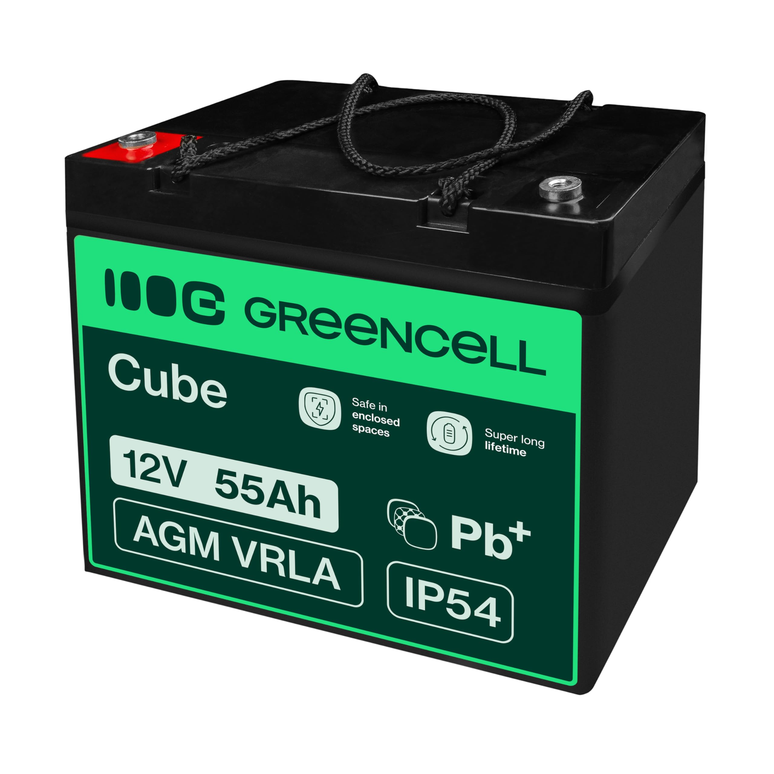 GreenCell® Batteria AGM 12V 55Ah al piombo accumulatore sigillata VRLA Senza manutezione ricaricabile Batterie di ricambio ermetica | Barca | Sedia a rotelle | Sistema Solare | Camper | Campeggio