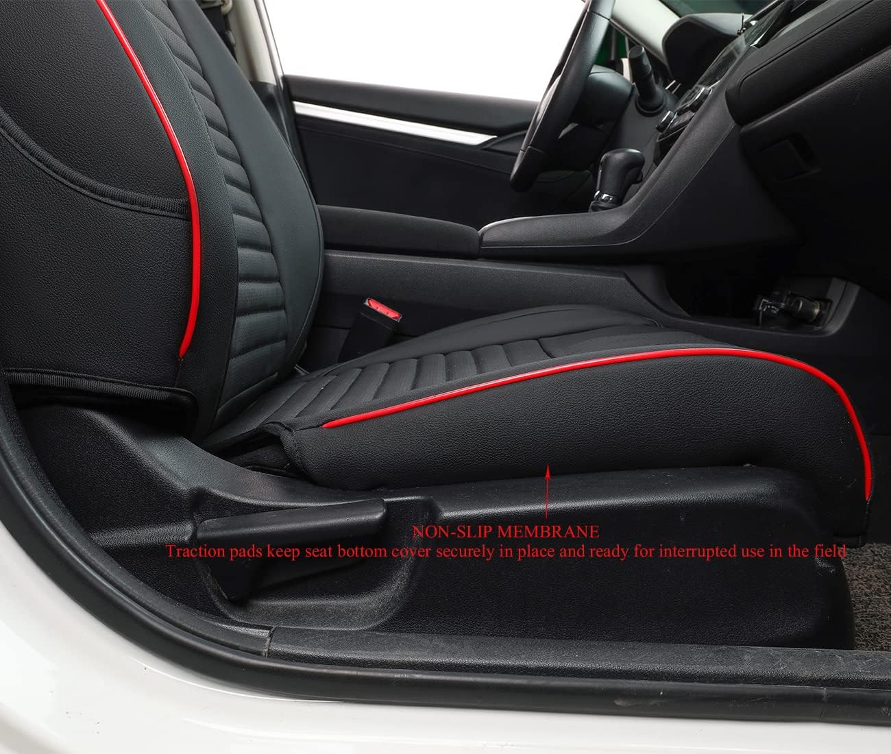 EKR Civic Seat Covers Custom Fit for Honda Civic (Hatchback) 2017 2018 2019 2020 2021 (Rear W/Armrest),Waterproof Leather Car Seat Cover Full Set,Faux Leather(Black with Red Trim) image 2