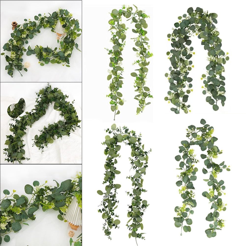Foglie di eucalipto artificiali, confezione da 2, 0,8 m, ghirlanda verde finta per festa di nozze, decorazione da parete per la casa